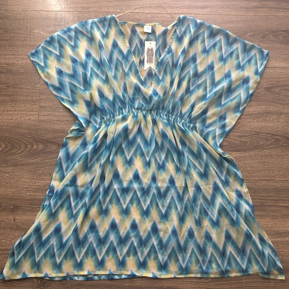 CCruise Club Blue Yellow Chevron Sheer Swim Coverup - Picture 1 of 4